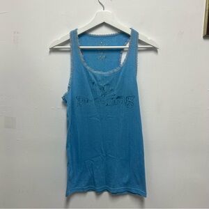 VINTAGE PINK Victoria's Secret Blue Tank Top with Lace Trim